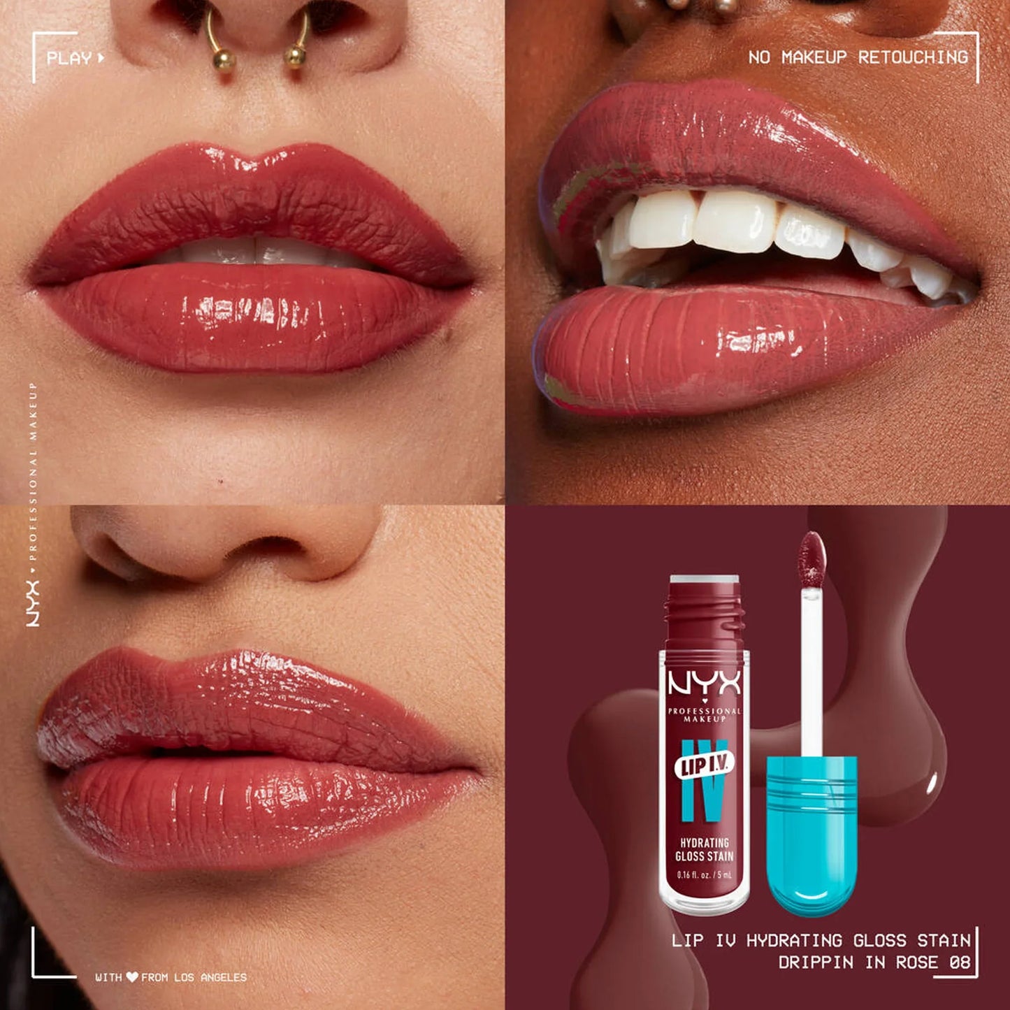 NYX Lip IV Hydrating Gloss Stain 08 Drippin' In Rose 5ml