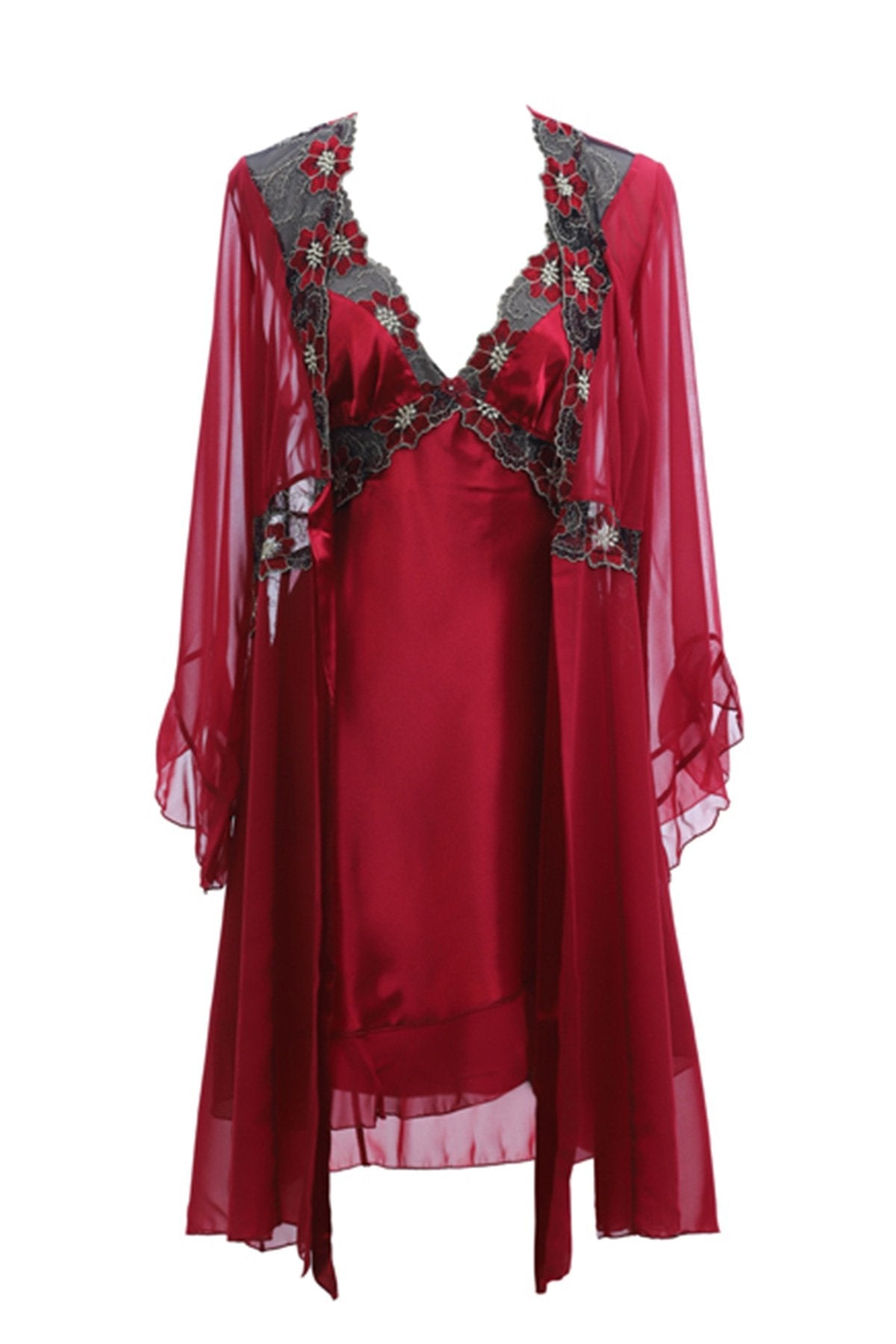 BLS Harriet Silk And Chantilly Nighty Burgundy