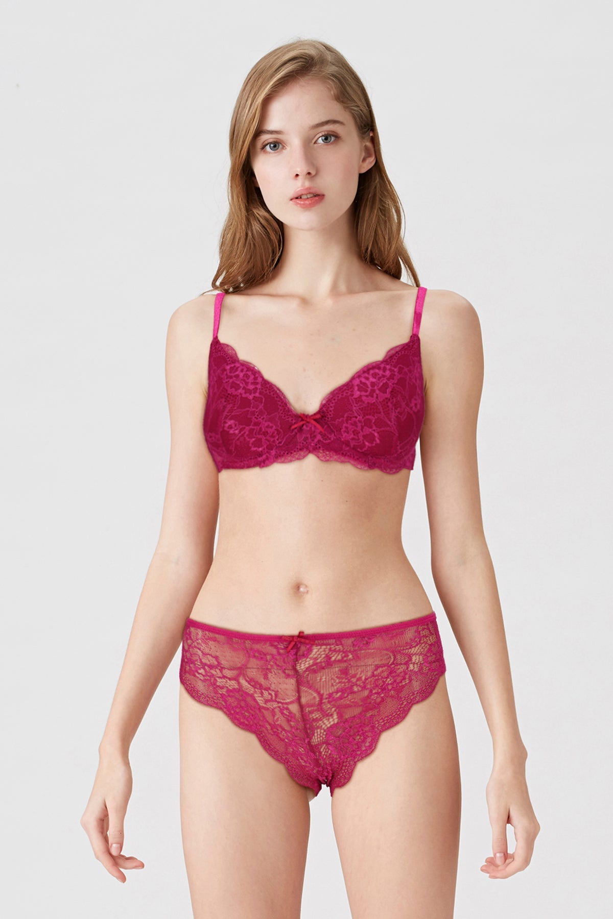 BLS Antonia Wired And Pushup Lace Bra Set Cherry