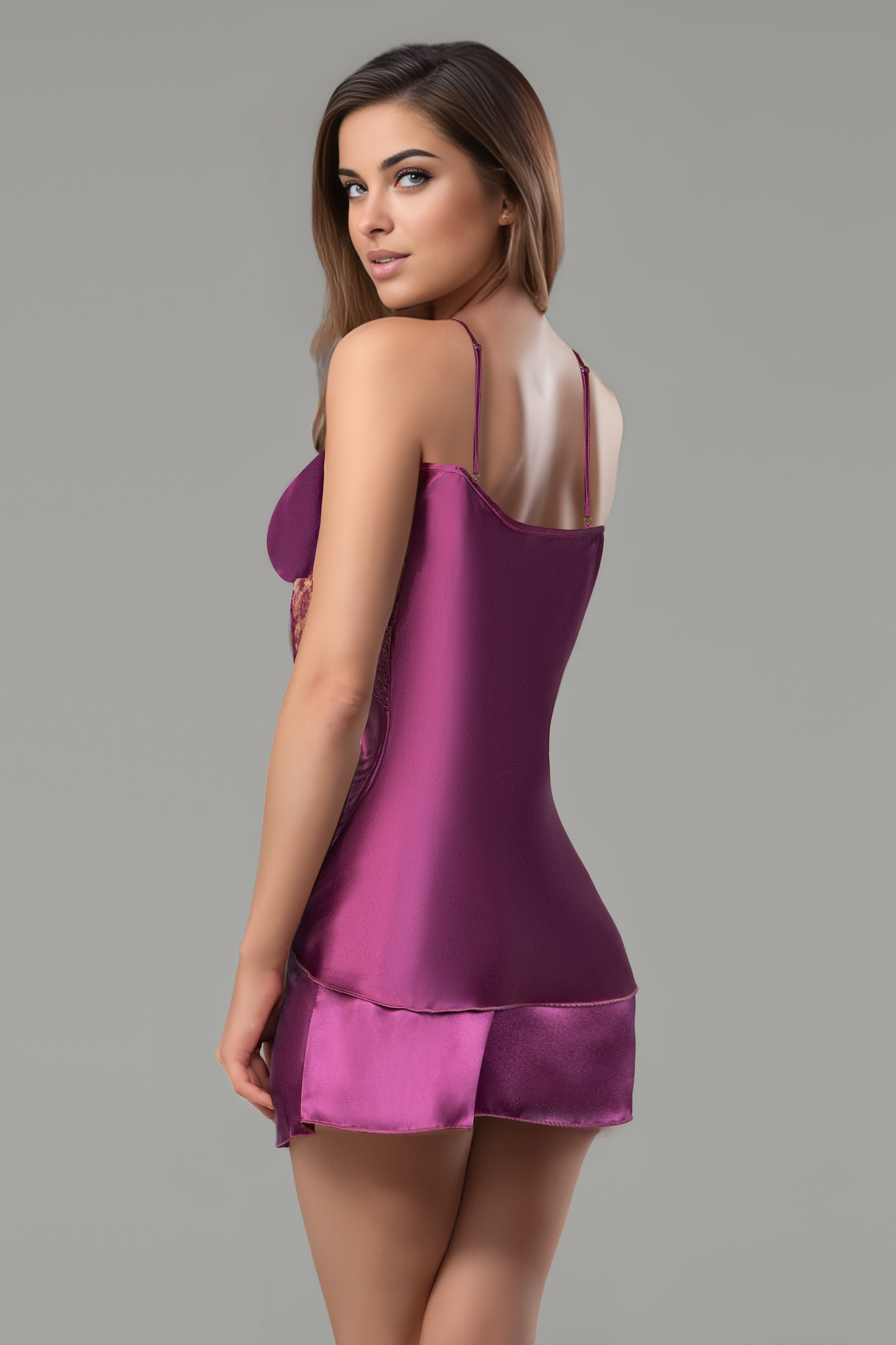 BLS Bonolo Silk And Lace Short Set Fuchia