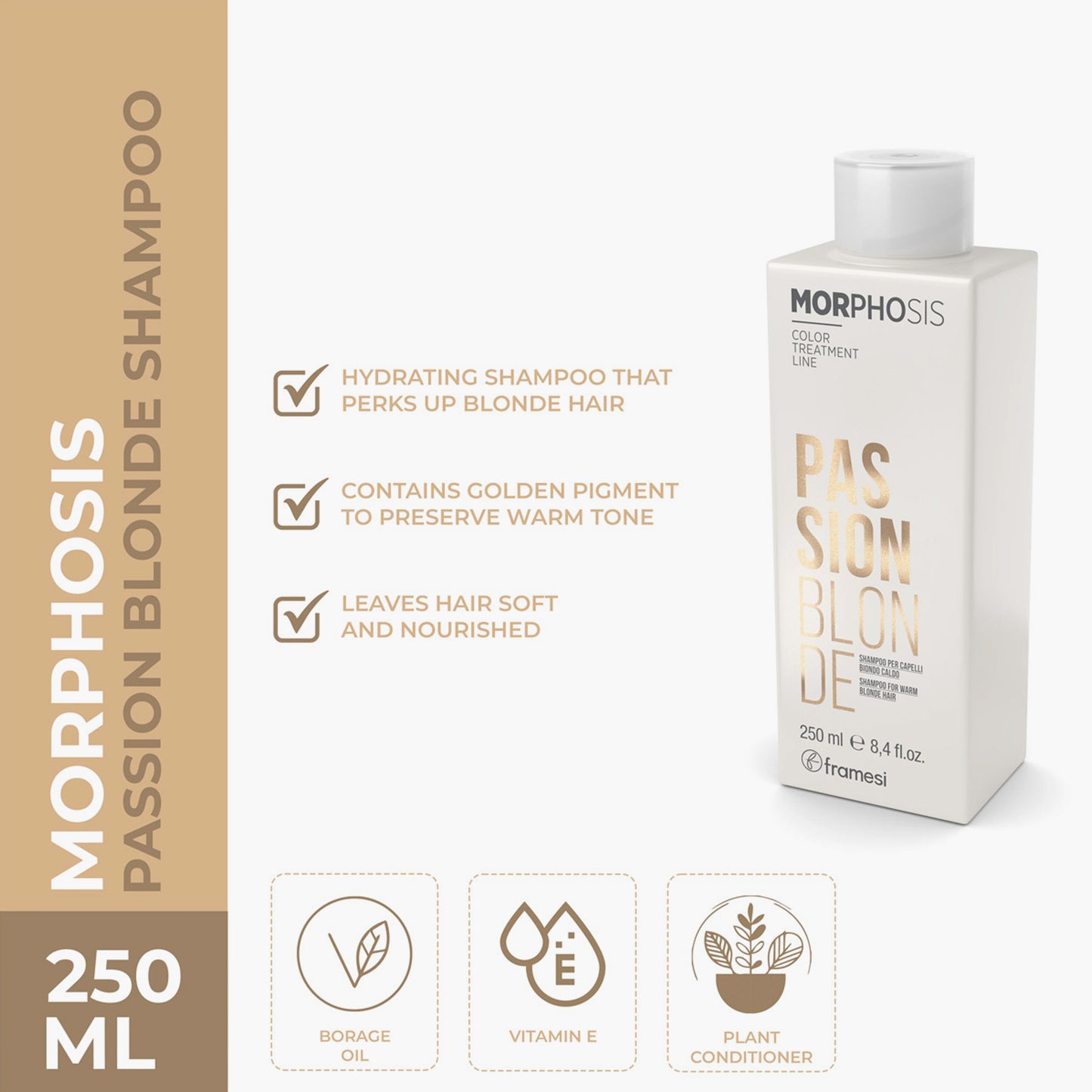 Framesi Morphosis Passion Blonde Shampoo For Warm Blonde Hair 250ml