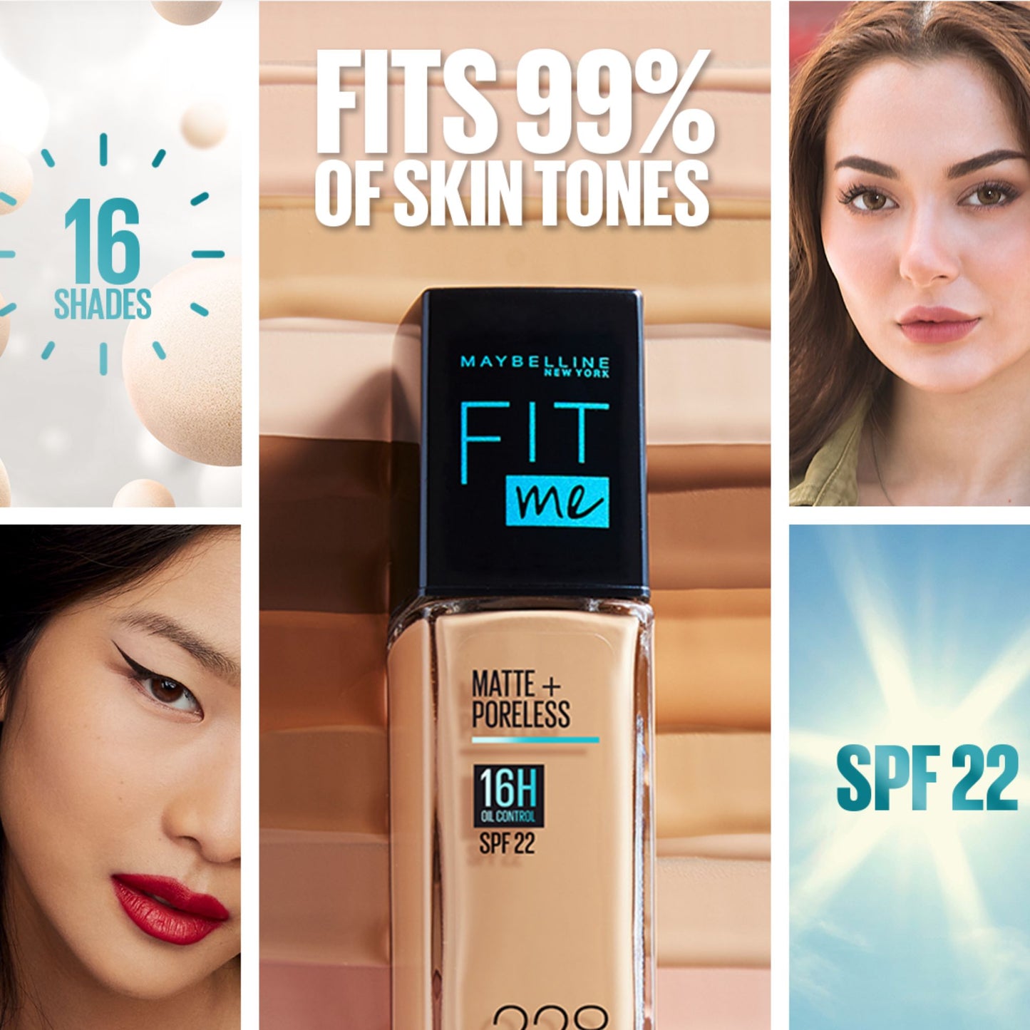 Maybelline Fit Me Matte+Poreless Liquid Foundation With Clay Normal to Oily SPF 22 310 Sun Beige 30ml