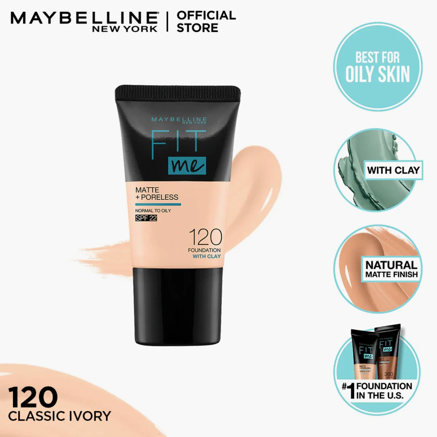 Maybelline Fit Me Matte+Poreless 16H Oil Control Liquid Foundation SPF 22 120 18ml