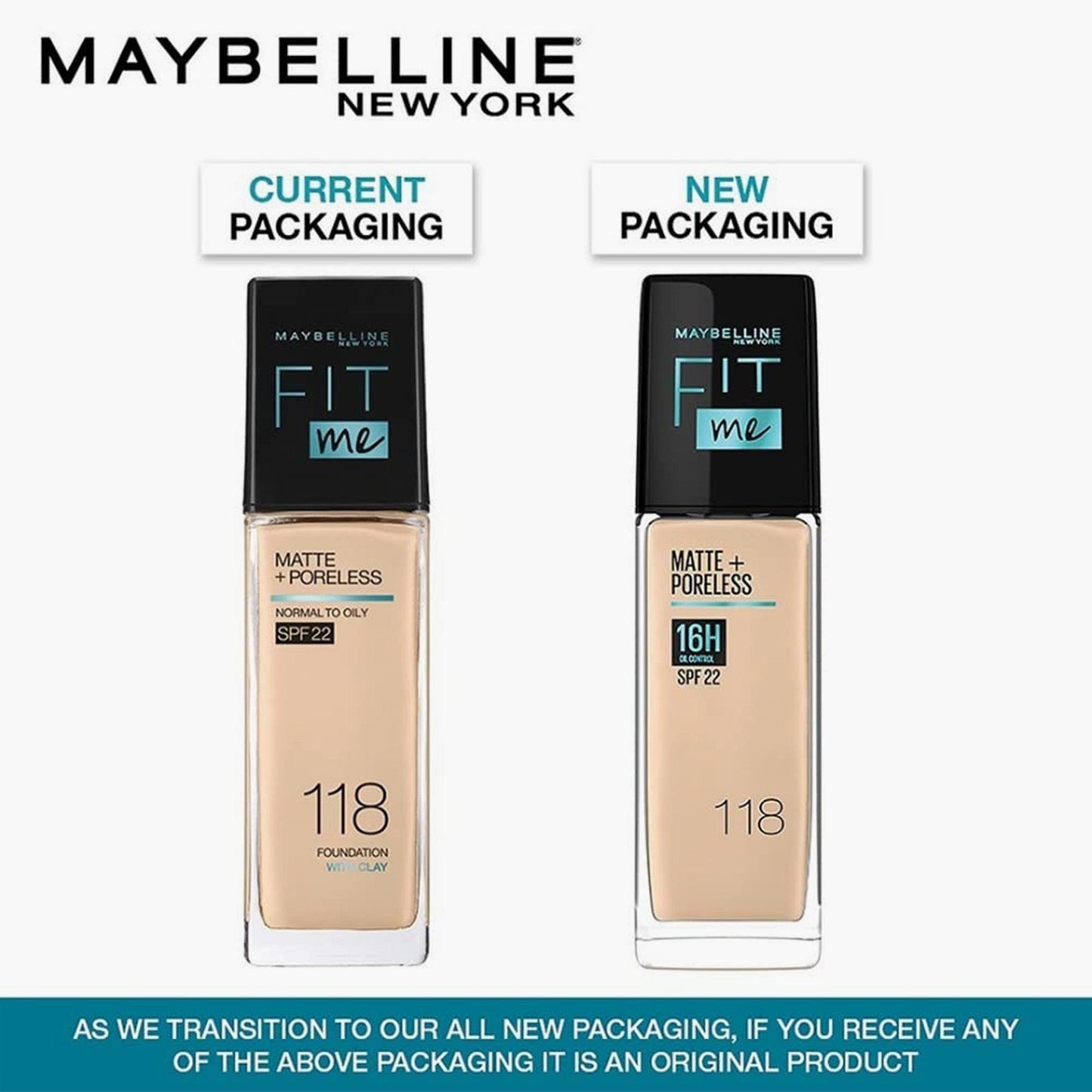 Maybelline New York Fit Me Matte+Poreless Liquid Foundation 118 Light Beige 30ml - TheSkinFit