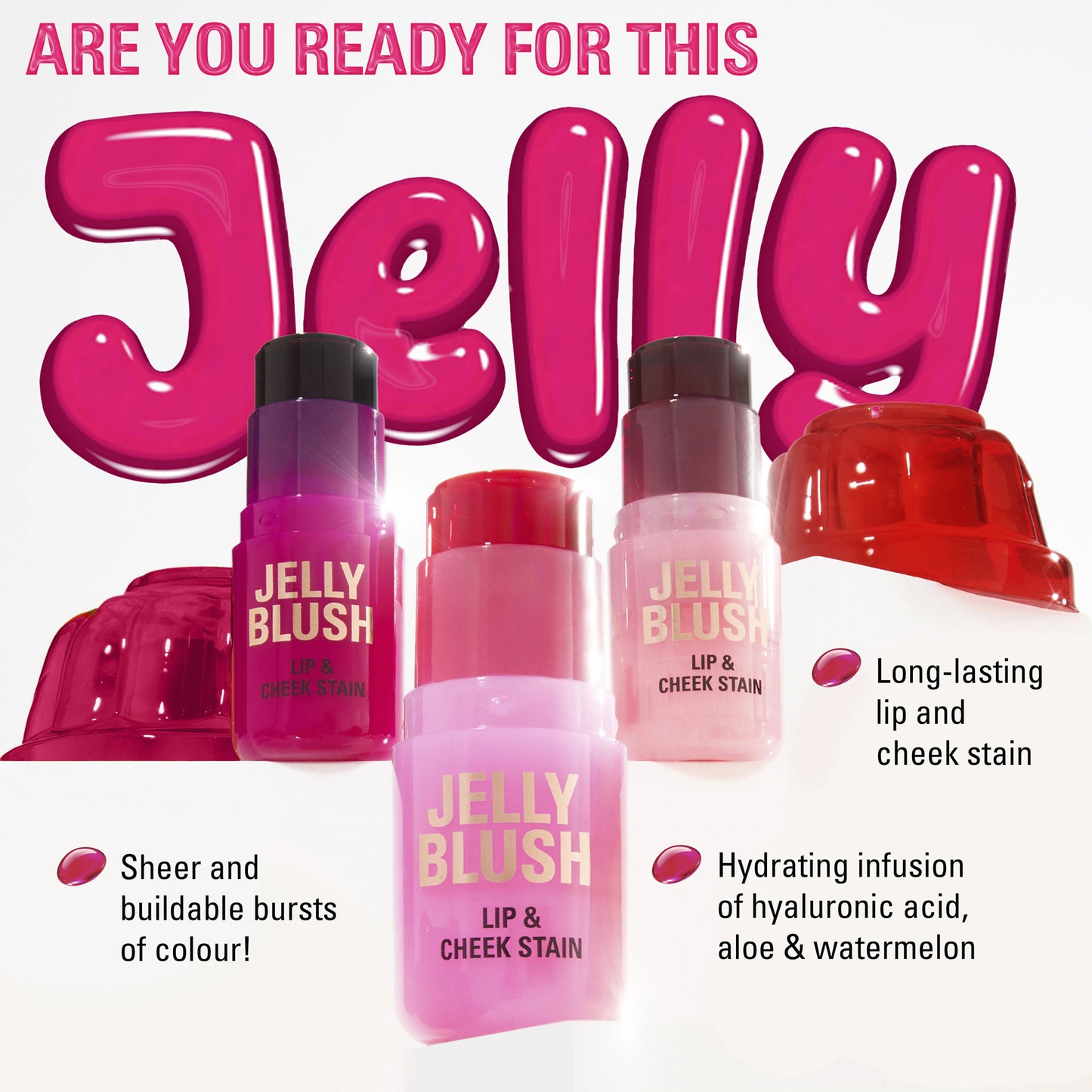 Revolution Jelly Blush Stick Lip & Cheek Stain Cherry Red 5.5gm