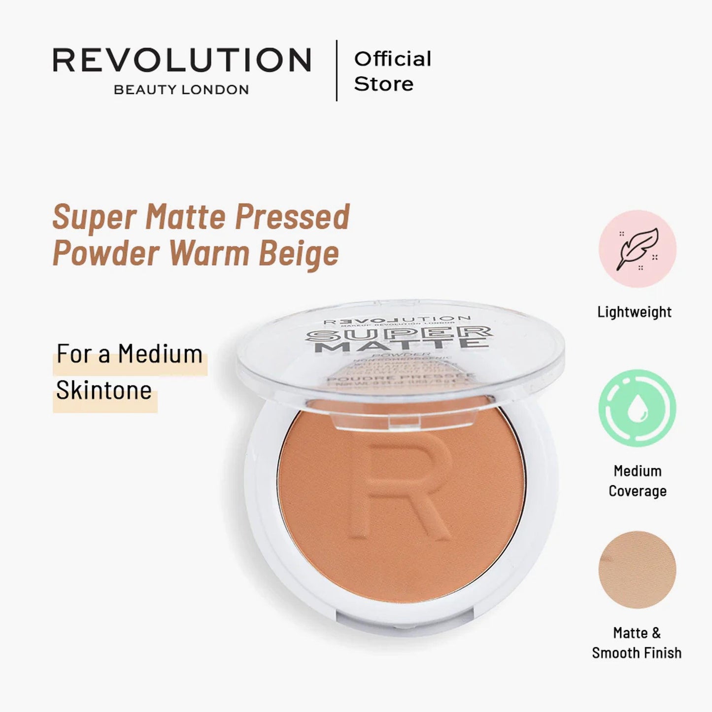 Revolution Relove Super Matte Pressed Powder Warm Beige 6gm