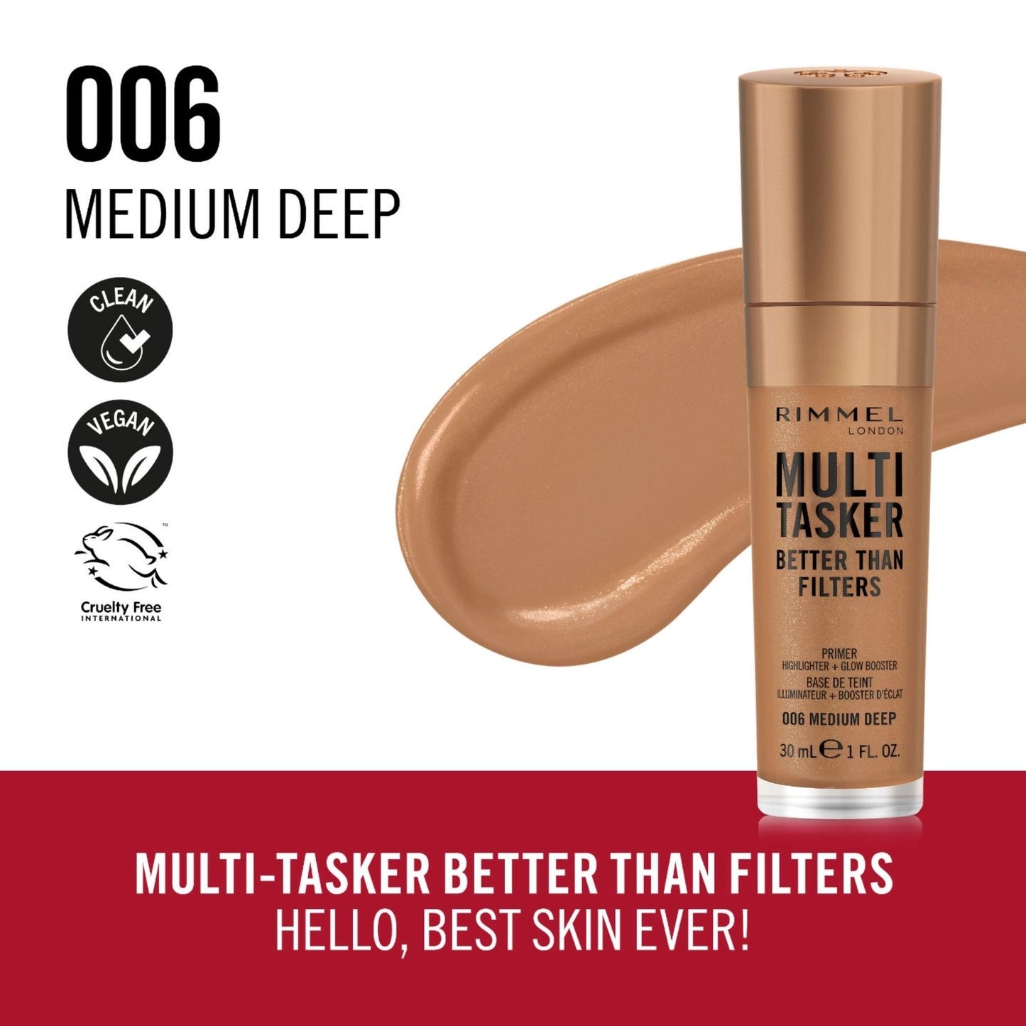 Rimmel Multi Tasker Better Than Filters Primer Highlighter+Glow Booster 006 Medium Deep 30ml