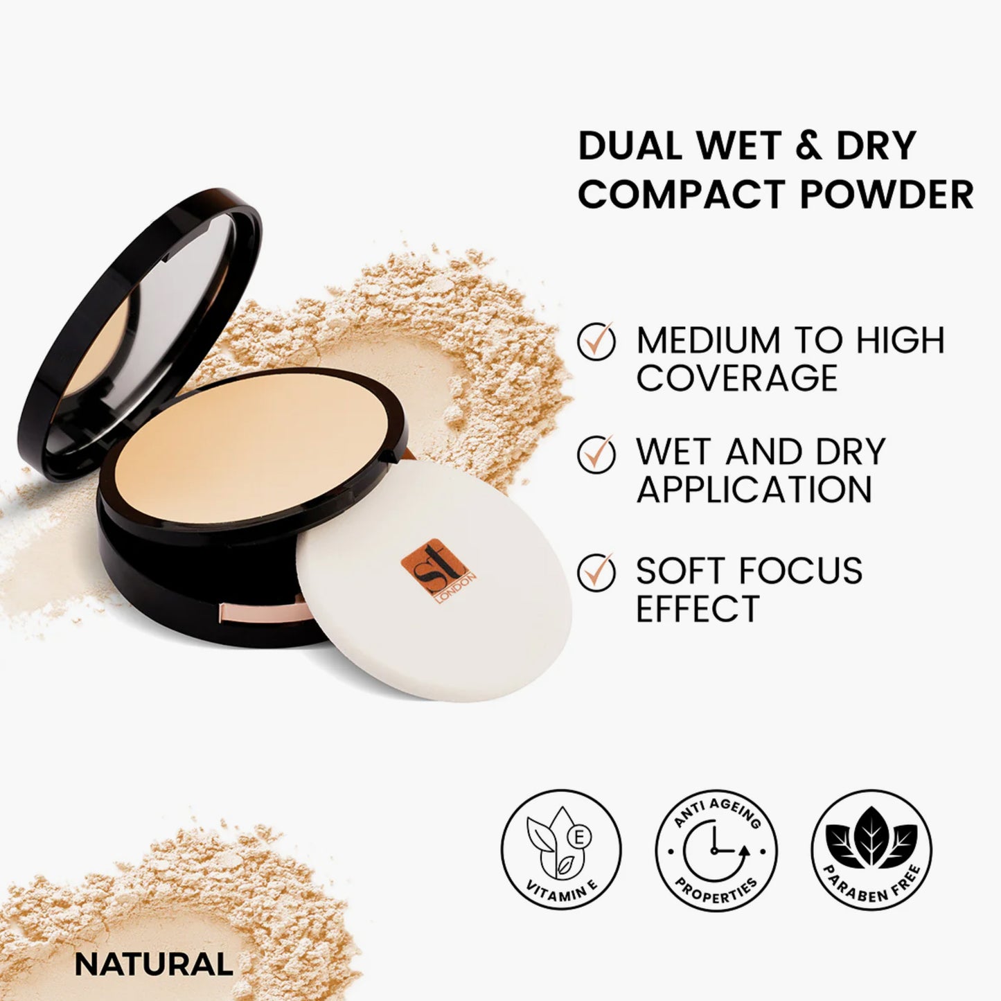 ST London Dual Wet & Dry Compact Powder Natural 14gm