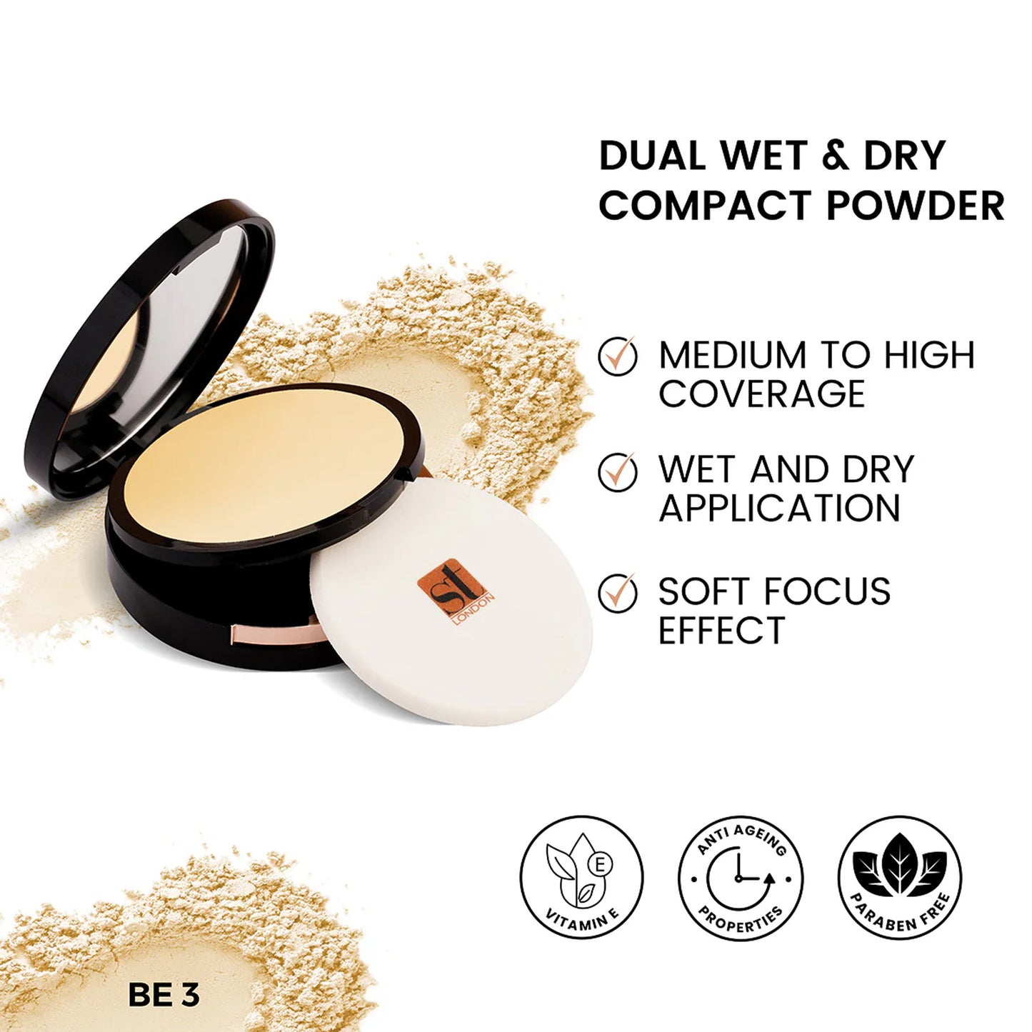 ST London Dual Wet & Dry Compact Powder SPF15 BE 3 14gm