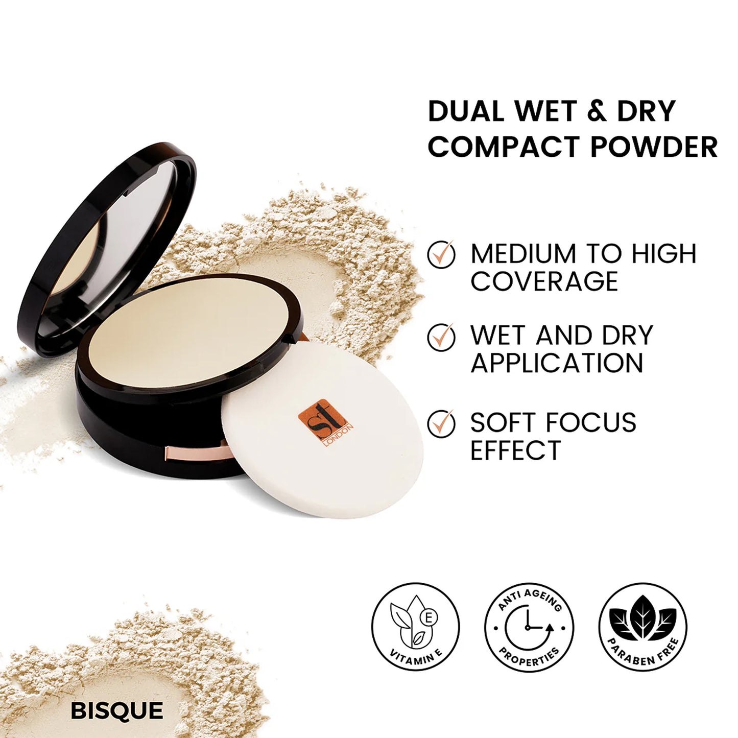 ST London Dual Wet & Dry Compact Powder SPF15 Bisque 14gm