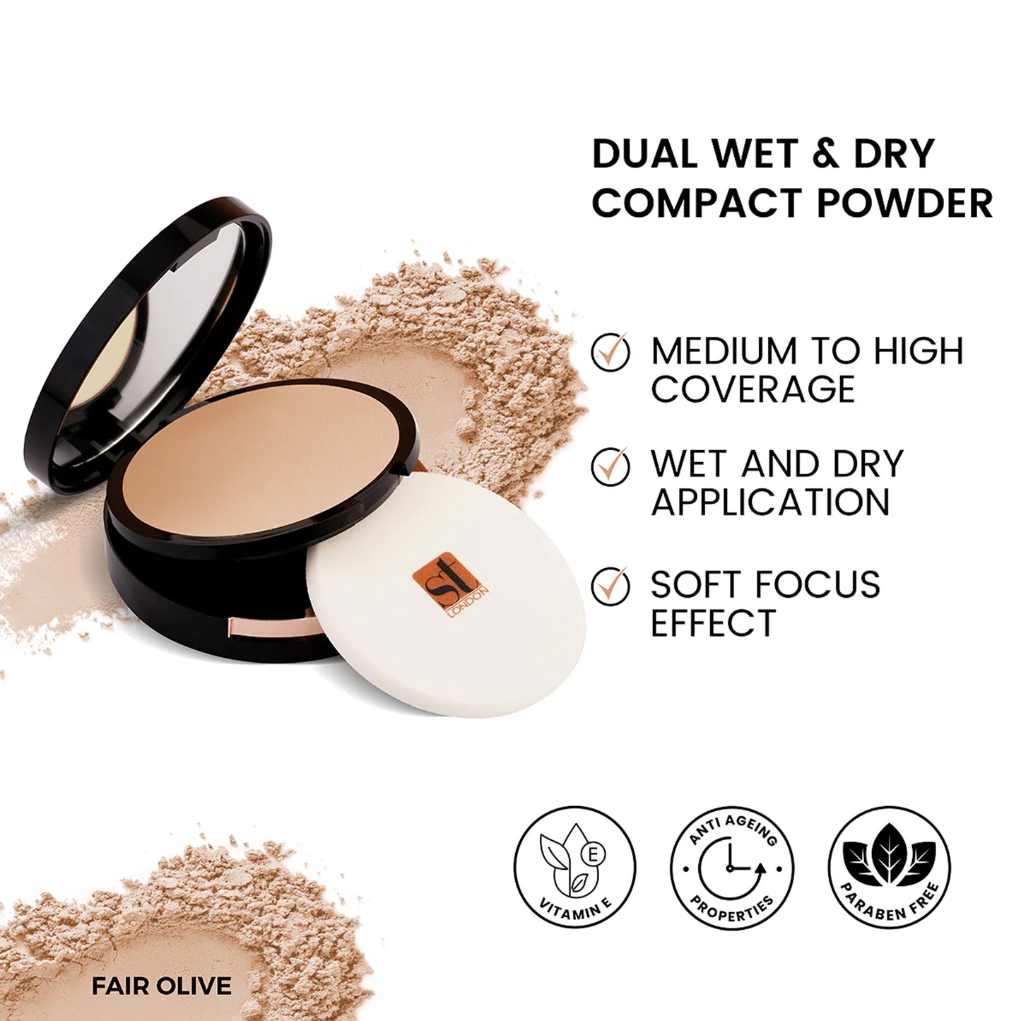 ST London Dual Wet & Dry Compact Powder SPF15 Fair Olive 14gm