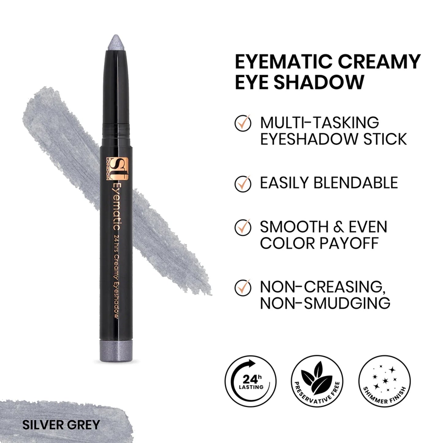 ST London Eyematic 24Hrs Creamy Eye Shadow Silver Grey 1.4gm