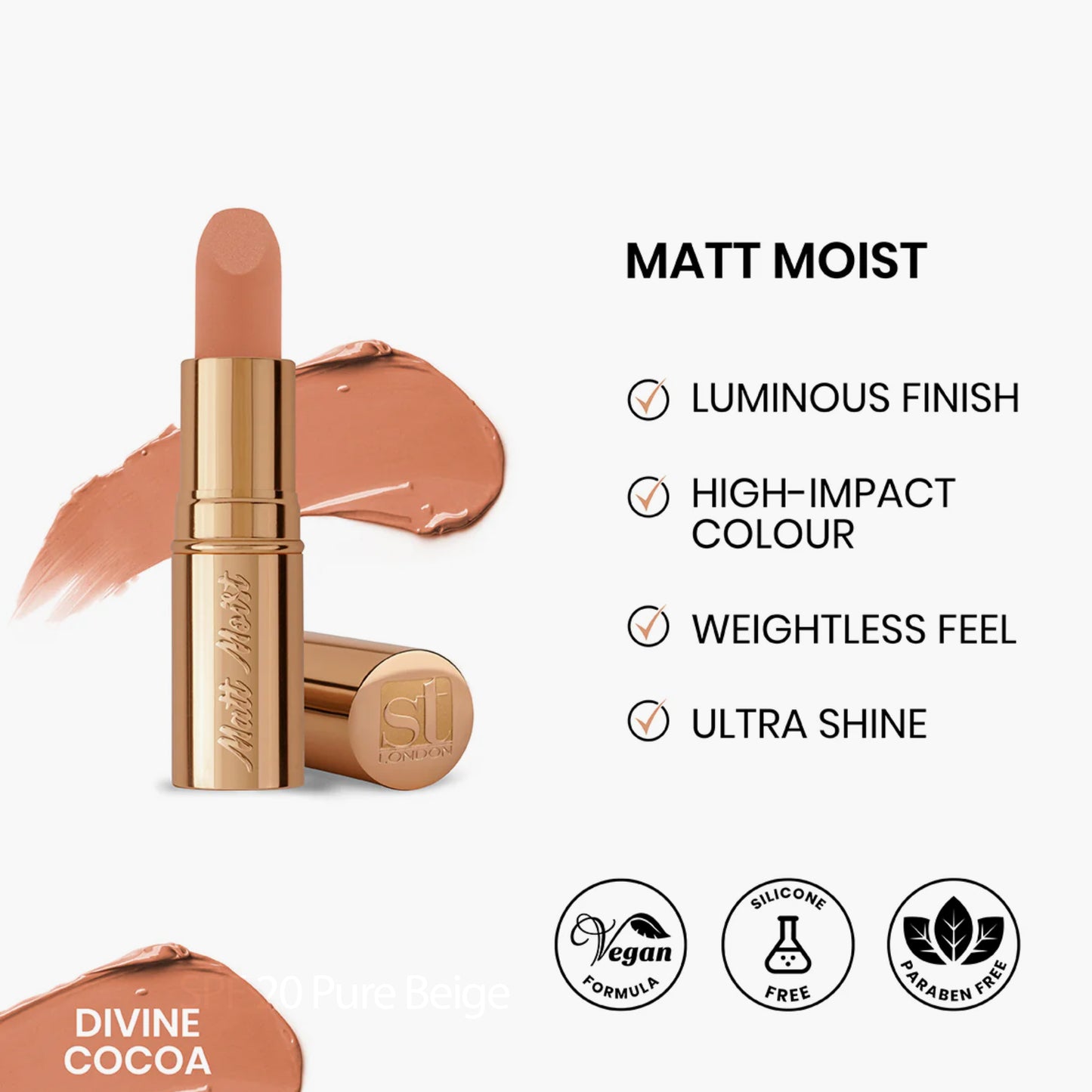 ST London Matt Moist Long Lasting Lipstick Divine Cocoa 4.5gm