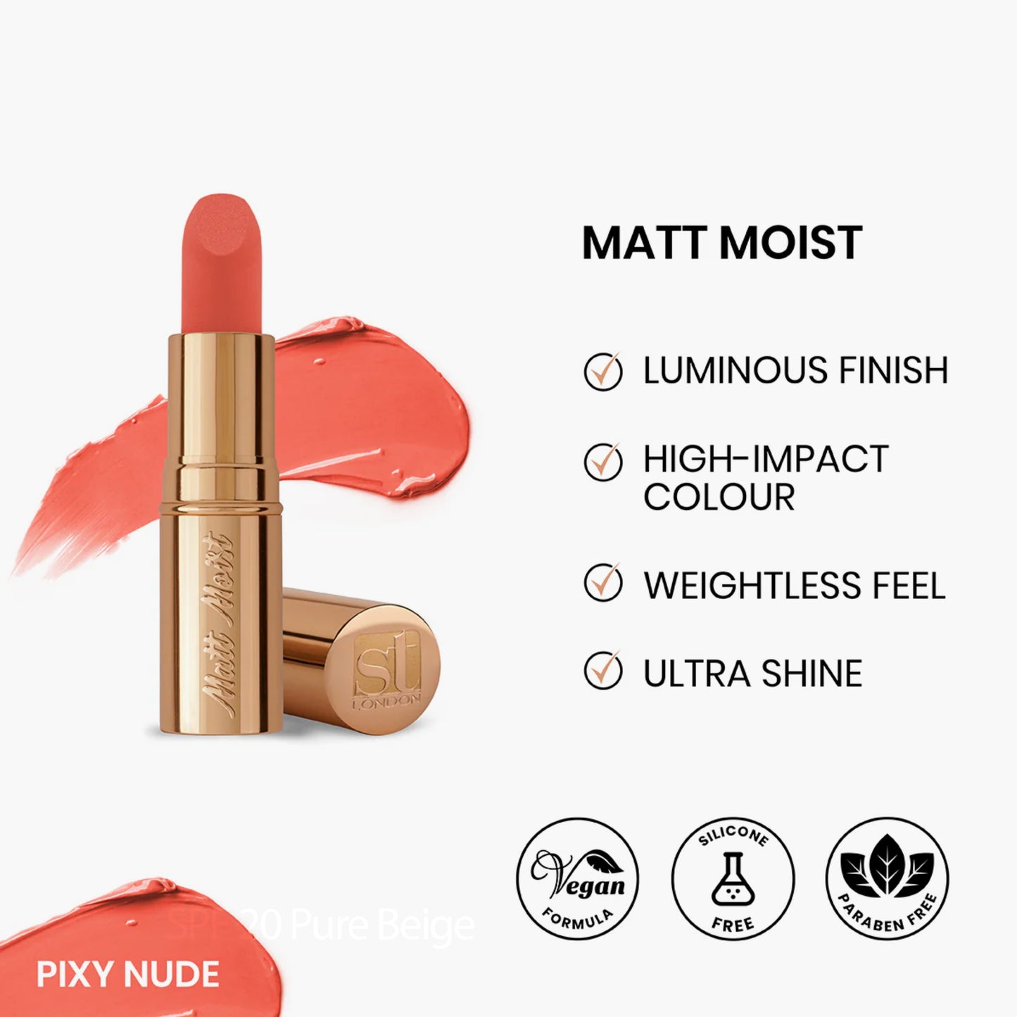 ST London Matt Moist Long-Lasting Lipstick Pixy Nude 4.5gm