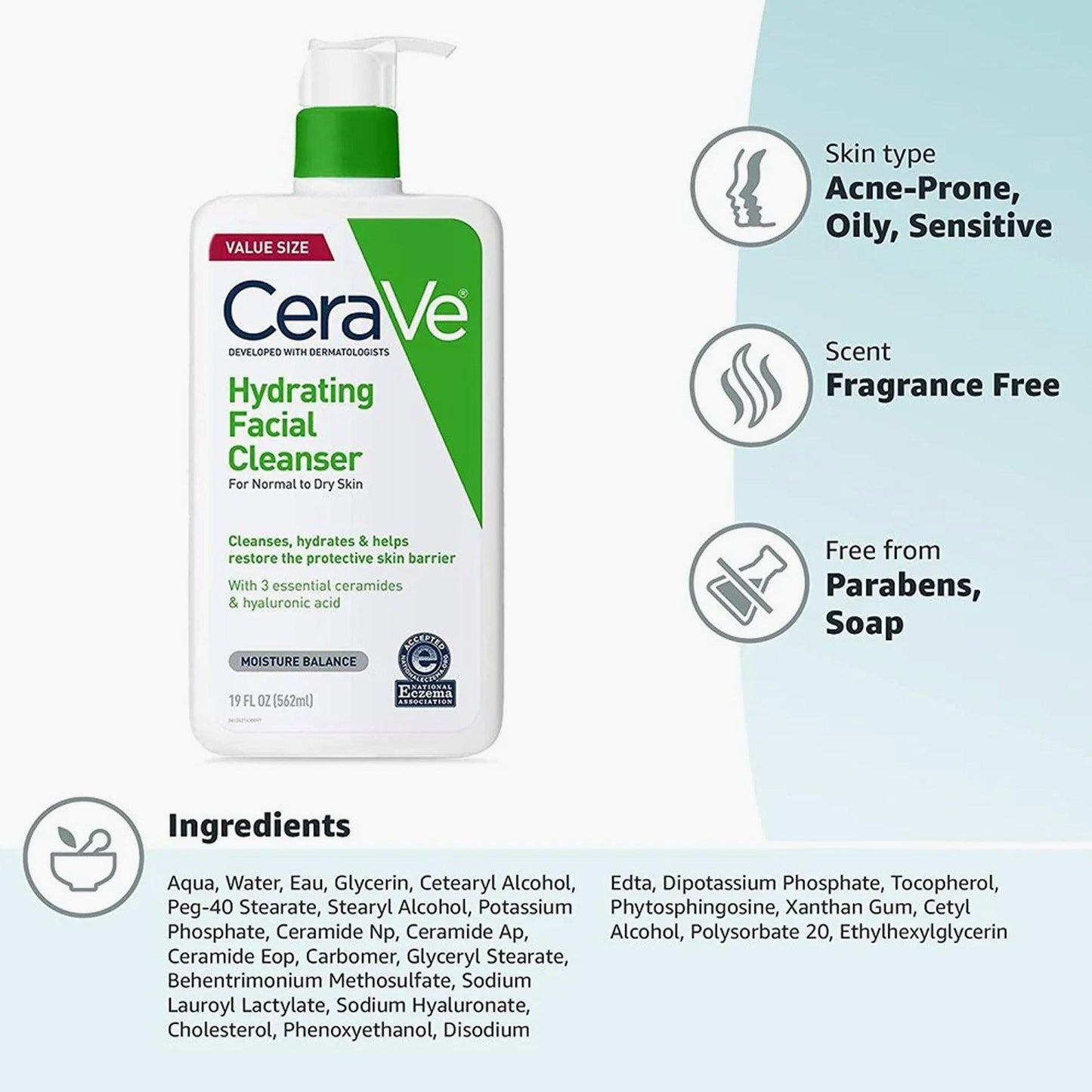CeraVe Hydrating Facial Cleanser For Normal to Dry Skin 473ml - TheSkinFit