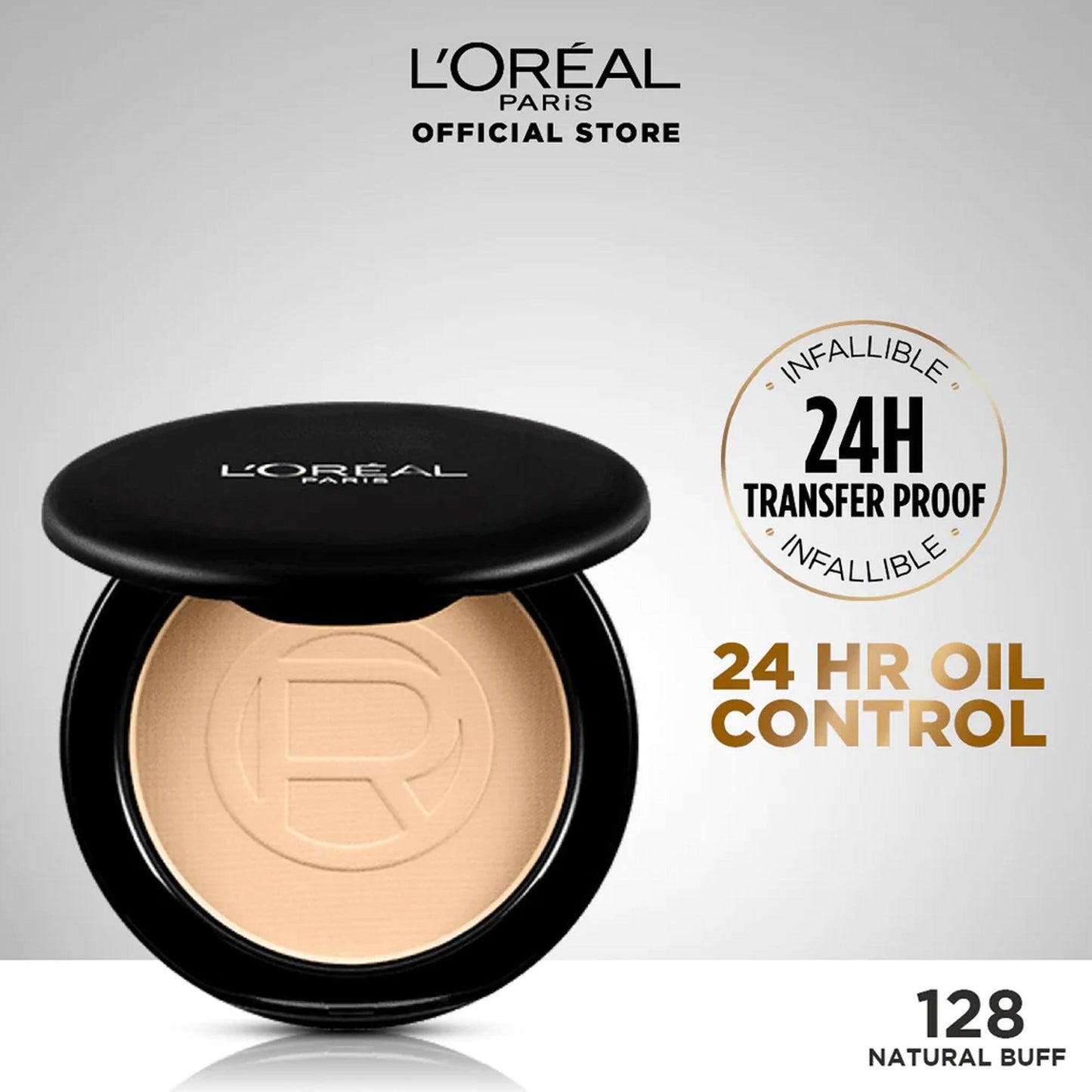 L'Oreal Paris Infallible Oil Killer High Coverage Powder SPF32 PA+++ 24H Oil Control 128 Natural Buff 6gm - TheSkinFit