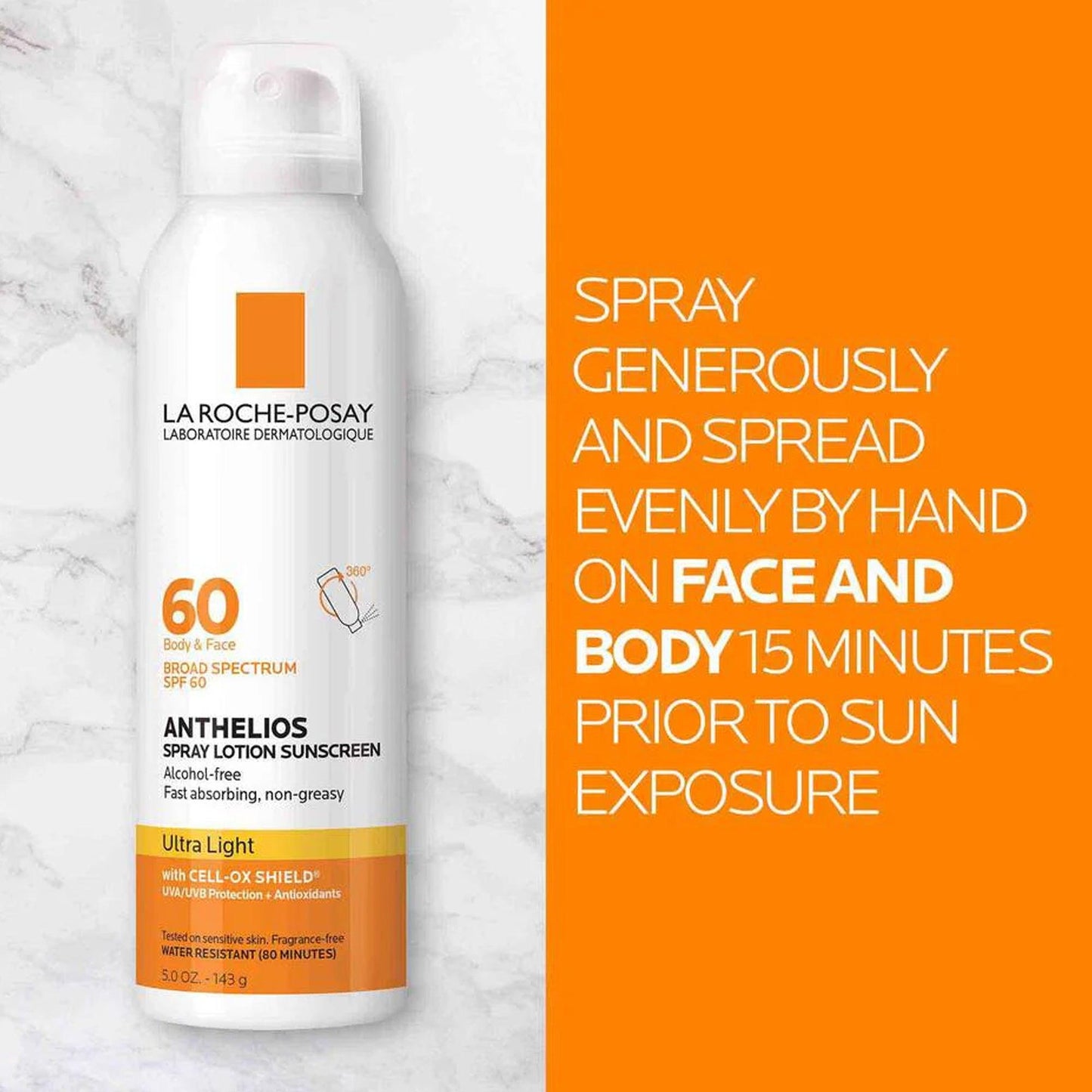 La Roche-Posay Anthelios Spray Lotion Sunscreen For Body & Face Ultra Light SPF60 143gm - TheSkinFit