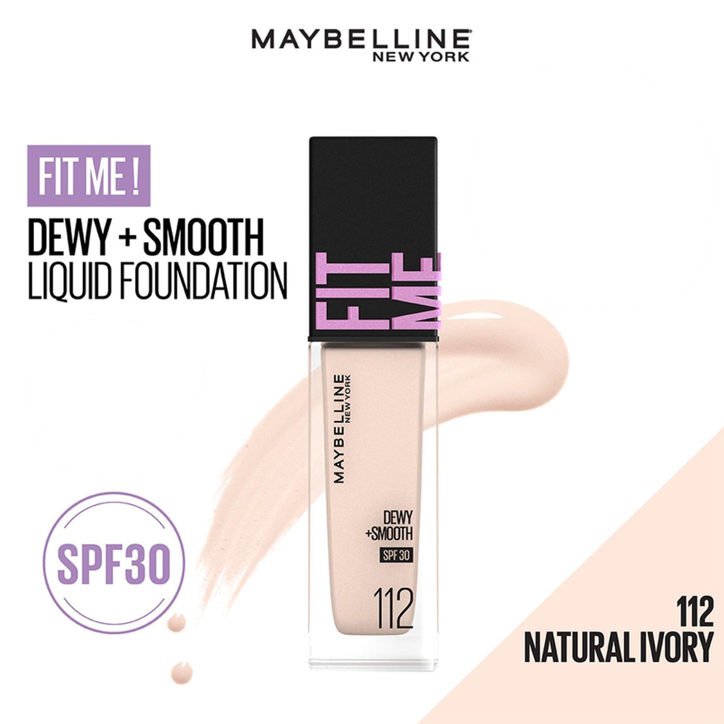 Maybelline New York Fit Me Dewy+Smooth Liquid Foundation SPF 30 112 Natural Ivory 30ml - TheSkinFit