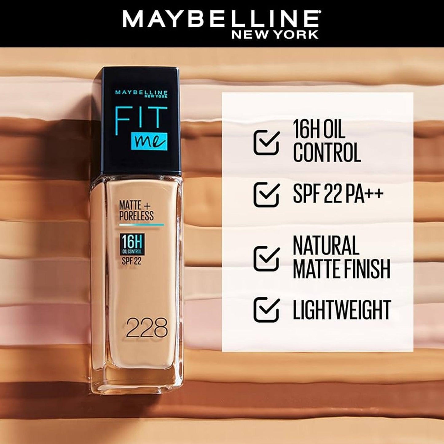 Maybelline New York Fit Me Matte+Poreless 16H Oil Control Liquid Foundation SPF 22 110 Porcelain 30ml - TheSkinFit