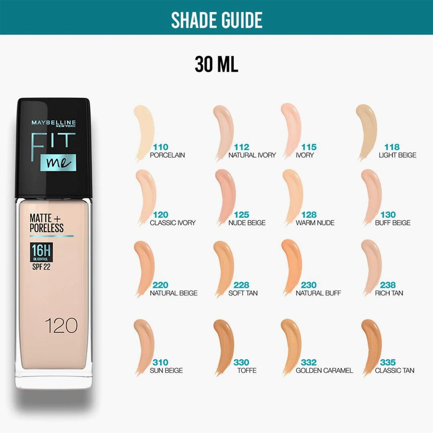 Maybelline New York Fit Me Matte+Poreless 16H Oil Control Liquid Foundation SPF 22 112 Natural Ivory 30ml - TheSkinFit