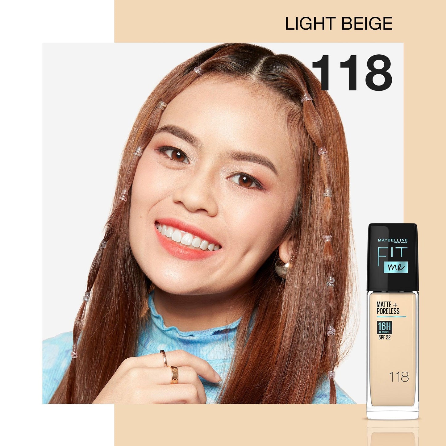 Maybelline New York Fit Me Matte+Poreless 16H Oil Control Liquid Foundation SPF 22 118 Light Beige 30ml - TheSkinFit