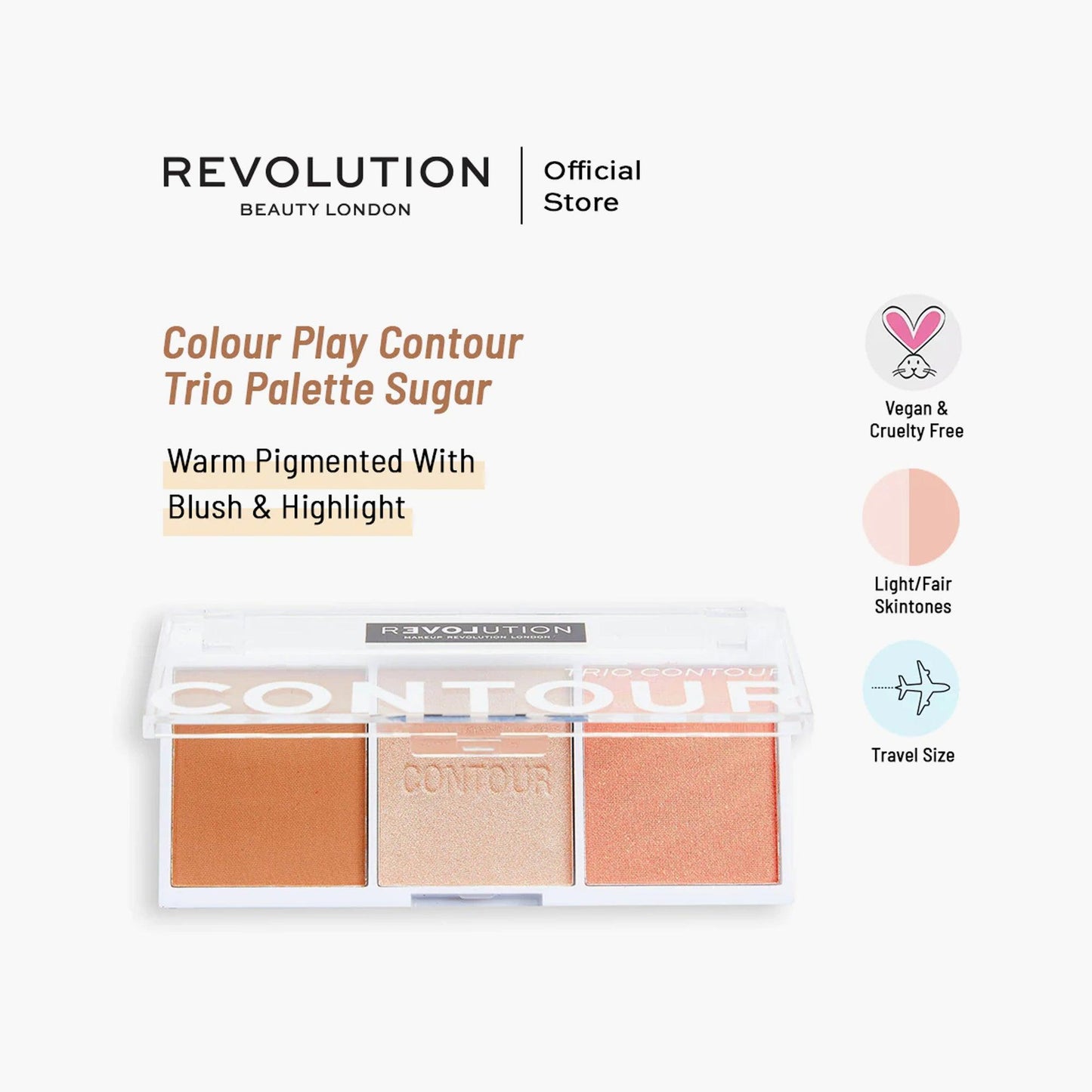 Revolution Relove Colour Play Contour Trio Palette Sugar 6gm
