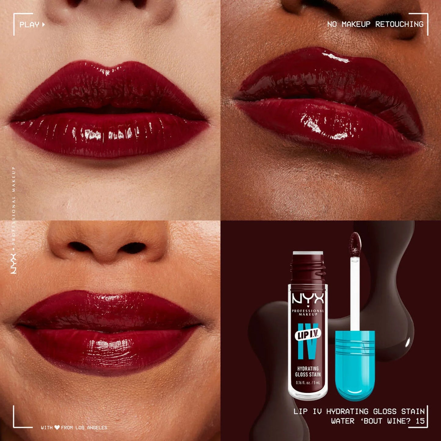 NYX Lip IV Hydrating Gloss Stain 15 Water' Bout Wine? 5ml