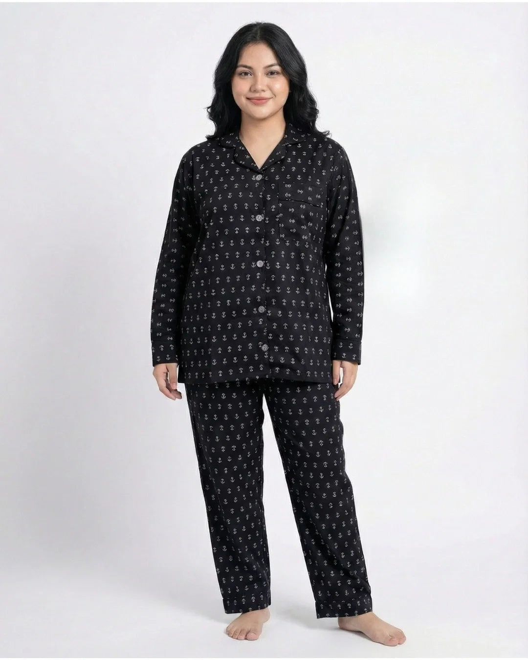 Sajiero Linen Pajama Suit Black Tulip