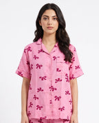 Sajiero Linen Pajama Suit Bow Blush