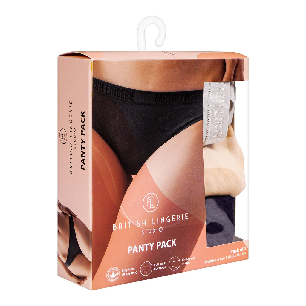 BLS Pamela Cotton Panty Skin, Grey, & Navy Blue Pack Of 3