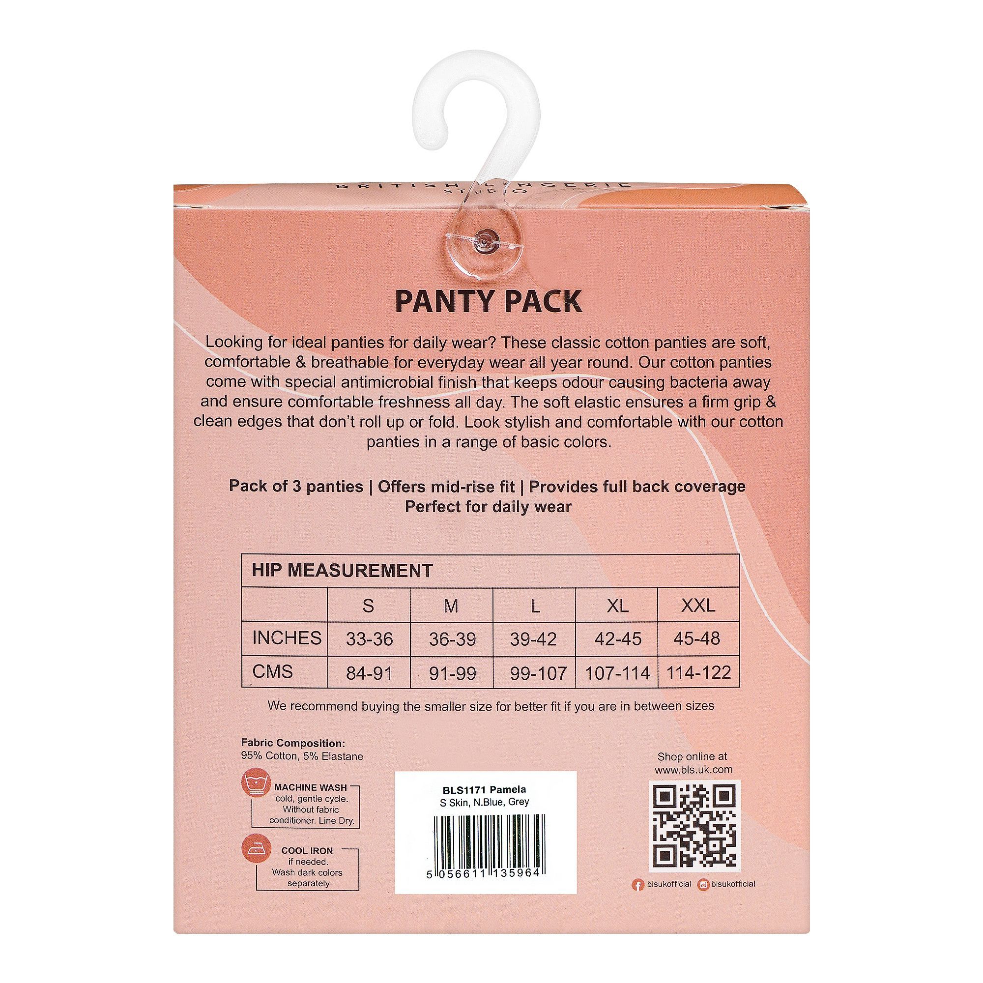 BLS Pamela Cotton Panty Skin, Grey, & Navy Blue Pack Of 3