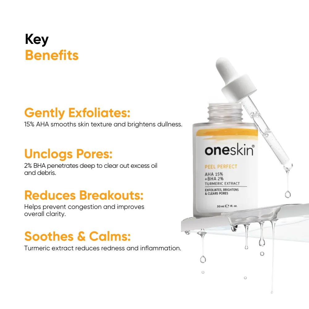 Oneskin Peel Perfect AHA 15% + BHA 2% Turmeric Extract Serum 30ml