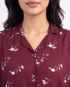 Sajiero Linen Oversized PJ Set Floral Breeze Maroon
