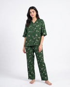 Sajiero Linen Oversized PJ Set Floral Breeze Green