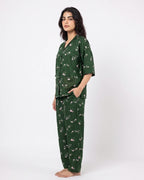 Sajiero Linen Oversized PJ Set Floral Breeze Green