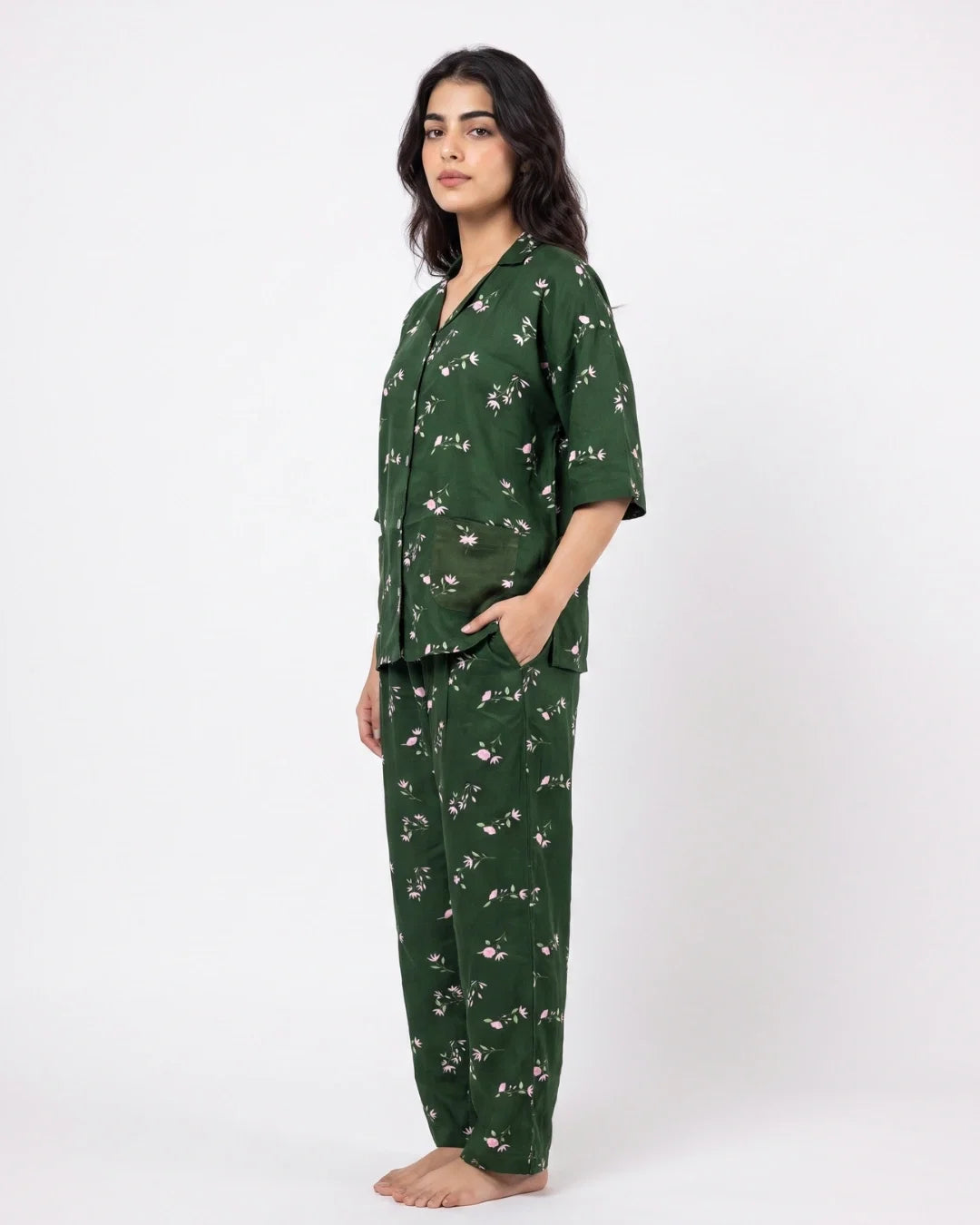 Sajiero Linen Oversized PJ Set Floral Breeze Green
