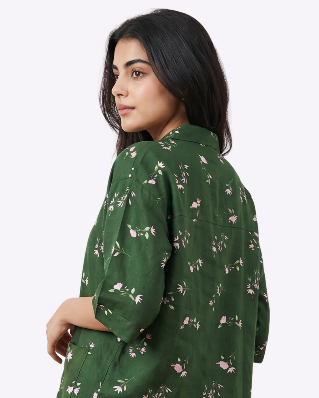Sajiero Linen Oversized PJ Set Floral Breeze Green