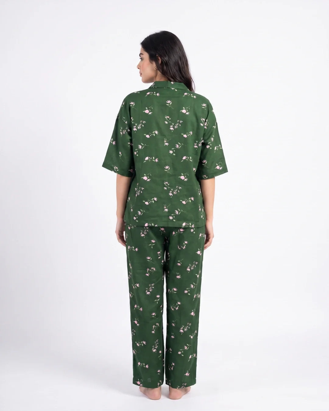 Sajiero Linen Oversized PJ Set Floral Breeze Green