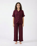 Sajiero Half Sleeves PJ Set Linen Comfort Maroon