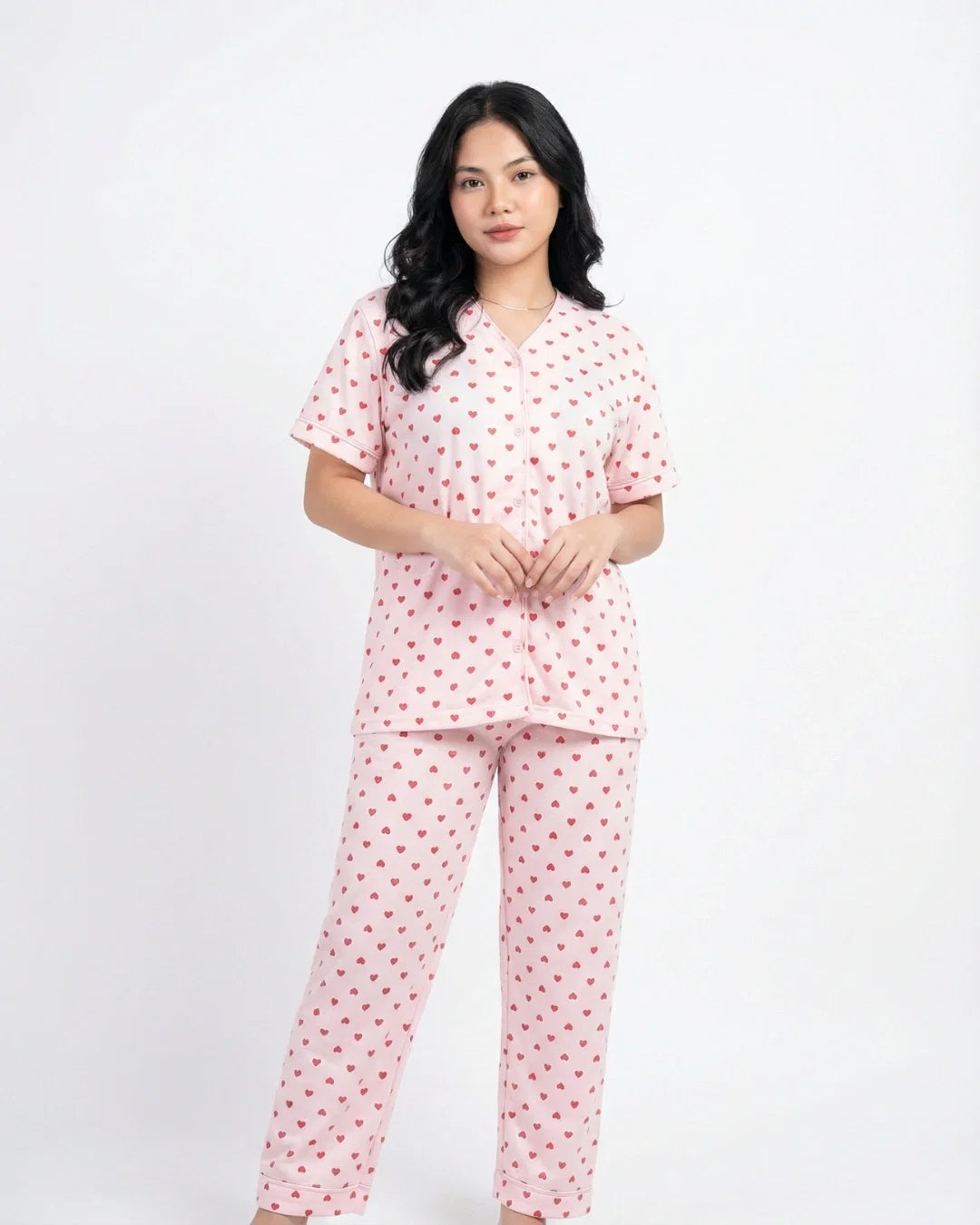 Sajiero Cotton PJ Set Heart Bliss Pink