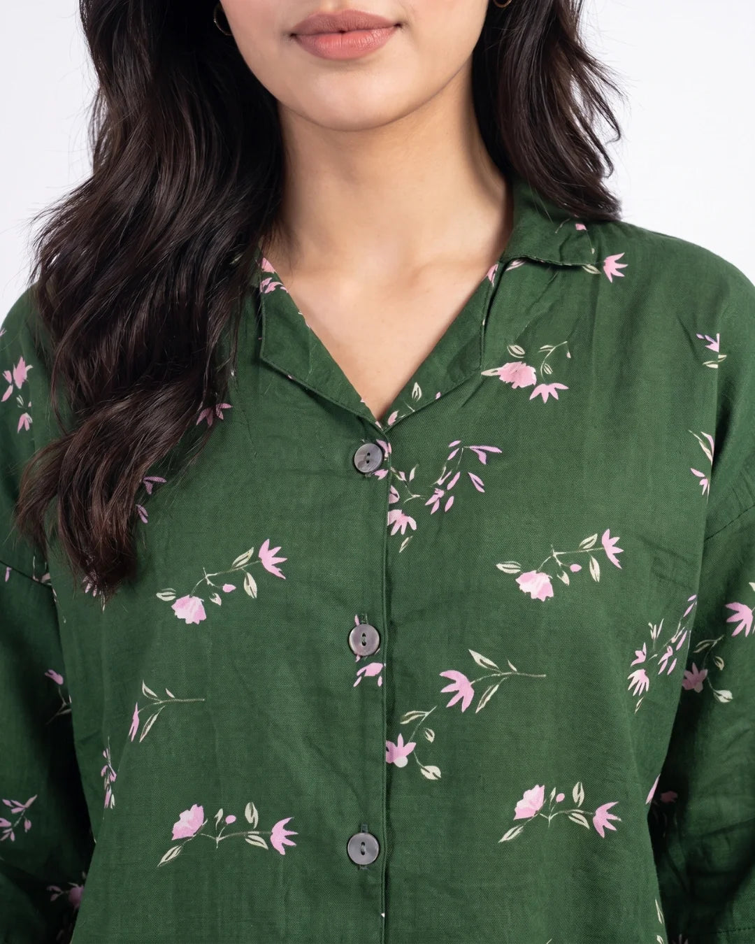 Sajiero Linen Oversized PJ Set Floral Breeze Green