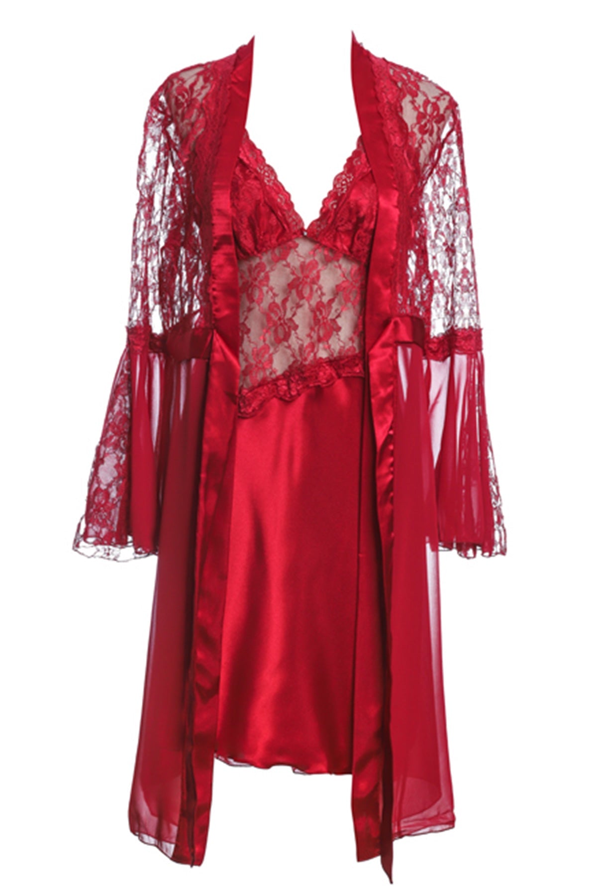 BLS Halette Silk And Chantilly Nighty Burgundy