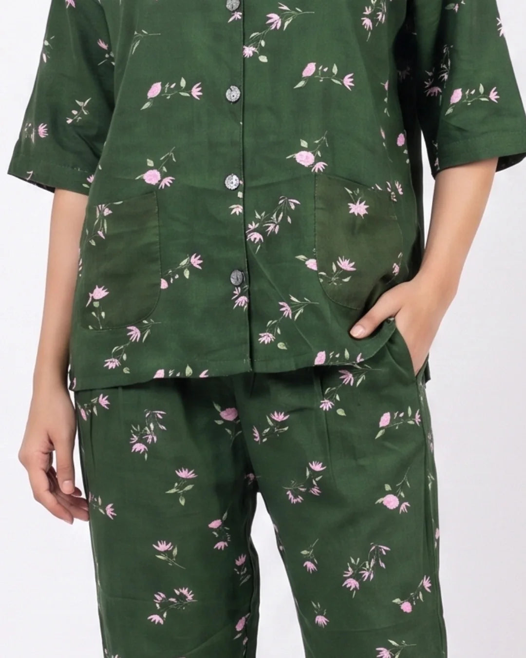 Sajiero Linen Oversized PJ Set Floral Breeze Green