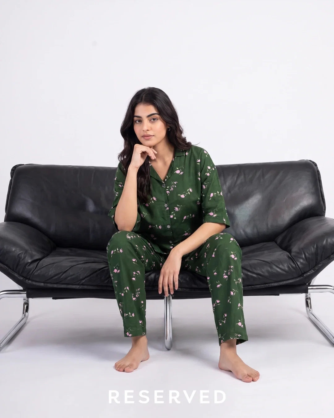 Sajiero Linen Oversized PJ Set Floral Breeze Green