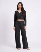 Sajiero Cotton PJ Set Velour Black