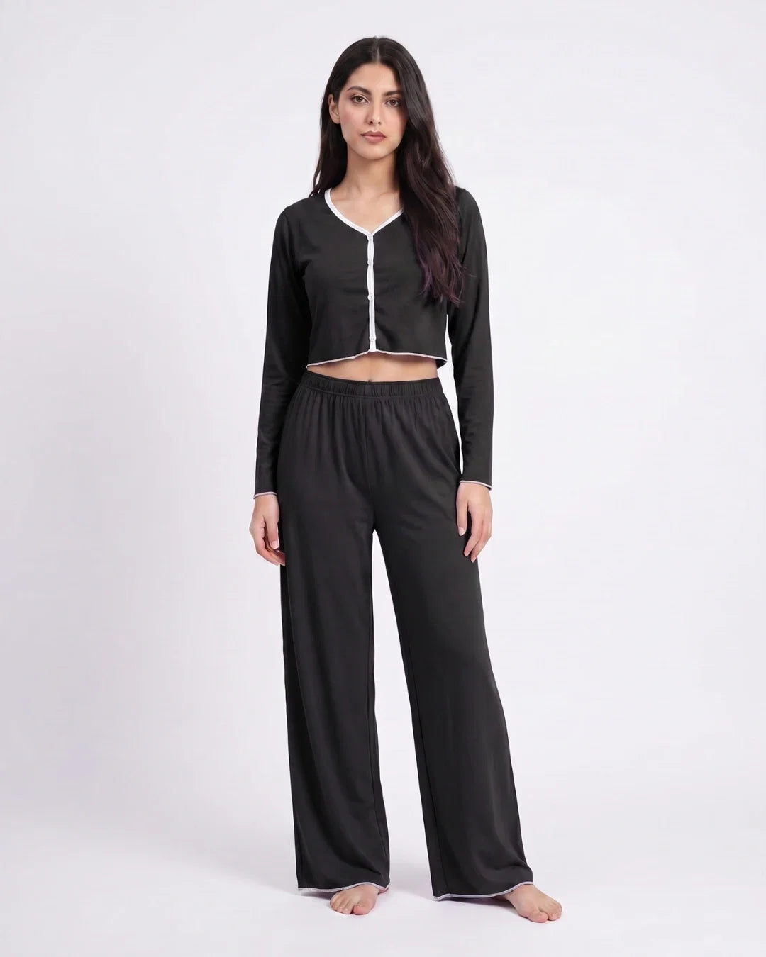 Sajiero Cotton PJ Set Velour Black