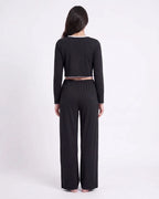 Sajiero Cotton PJ Set Velour Black