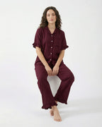 Sajiero Half Sleeves PJ Set Linen Comfort Maroon