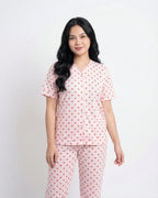 Sajiero Cotton PJ Set Heart Bliss Pink
