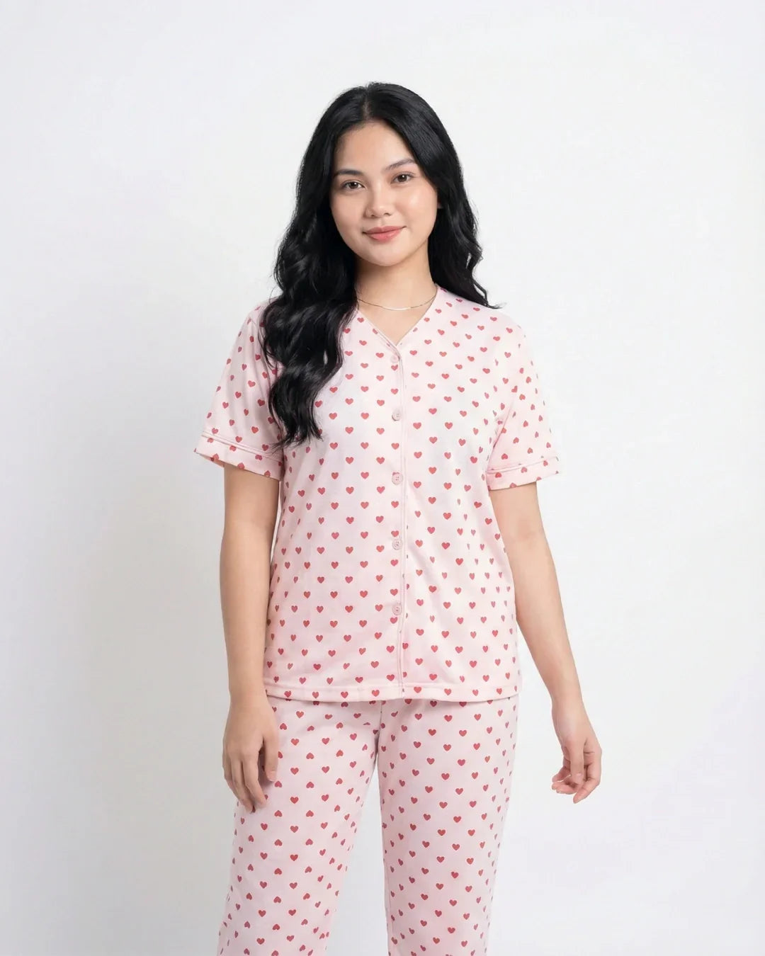 Sajiero Cotton PJ Set Heart Bliss Pink